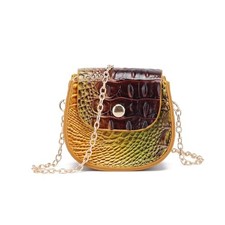 Mini Crocodile Embossed Leather Clutch Tiny Compact Evening 1-brown Goldfish