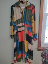 T Tahari Women's Green Pleated Midi Shirt Dress Size 8 NWT $148