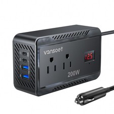 Vansoet 200W Car Power Inverter DC 12V to 110V AC 200W-PD30BK, Black