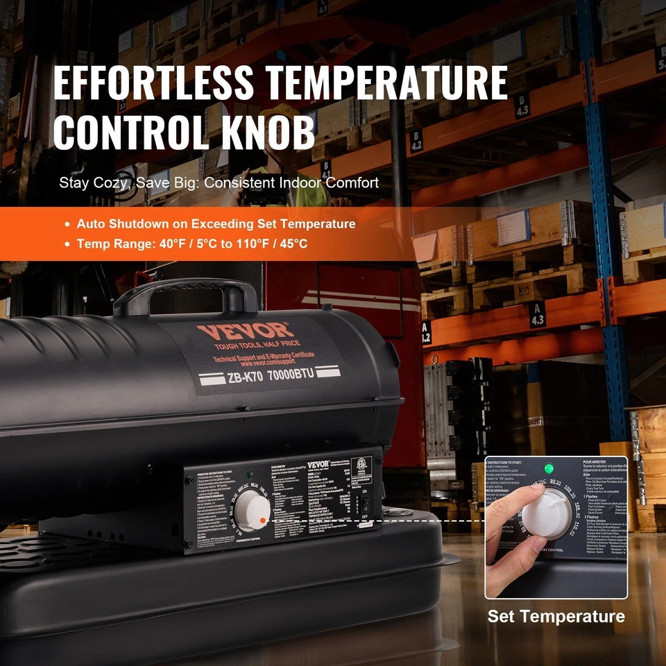 Calentador de aire forzado portátil diésel 70000BTU 5 gal tanque taller uso industrial Foto 3 de 4