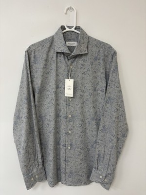 Men's Profuomo Shirt Cutaway SC SF Light Grey Print Brush Twill Size 42 16.5 N