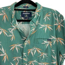 Chubbies Men's Large Green Tropical Leaf Button Up Shirt Short Sleeve