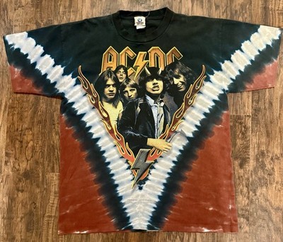 AC DC Highway To Hell Liquid Blue Single Stitch LARGE Double Sided Tie Dye Shirt