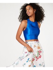 CITY TRIANGLES Womens Blue Sleeveless Halter Crop Top 0