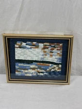 1980s Abstract Landscape Patchwork Quilt Art Framed