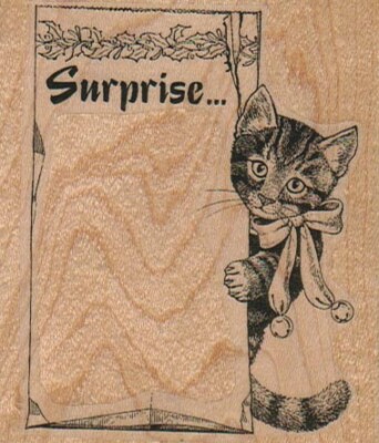 Cat Surprise 2 3/4 x 3'' Rubber Stamp, Cat Stamp, Cat Lover Stamp