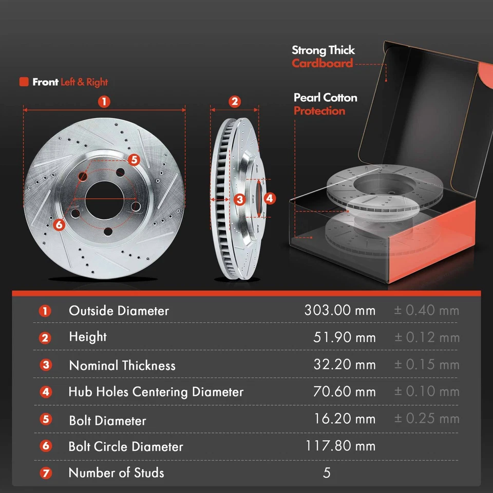 12 rotores e pastilhas de freio dianteiros e traseiros perfurados para Buick LeSabre Park Avenue Cadillac - Imagem 3 de 4