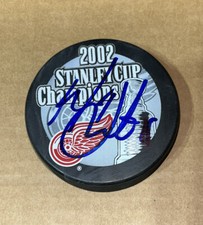Mathieu Schneider Signed 2002 Stanley Cup Champions Detroit Red Wings Puck RARE