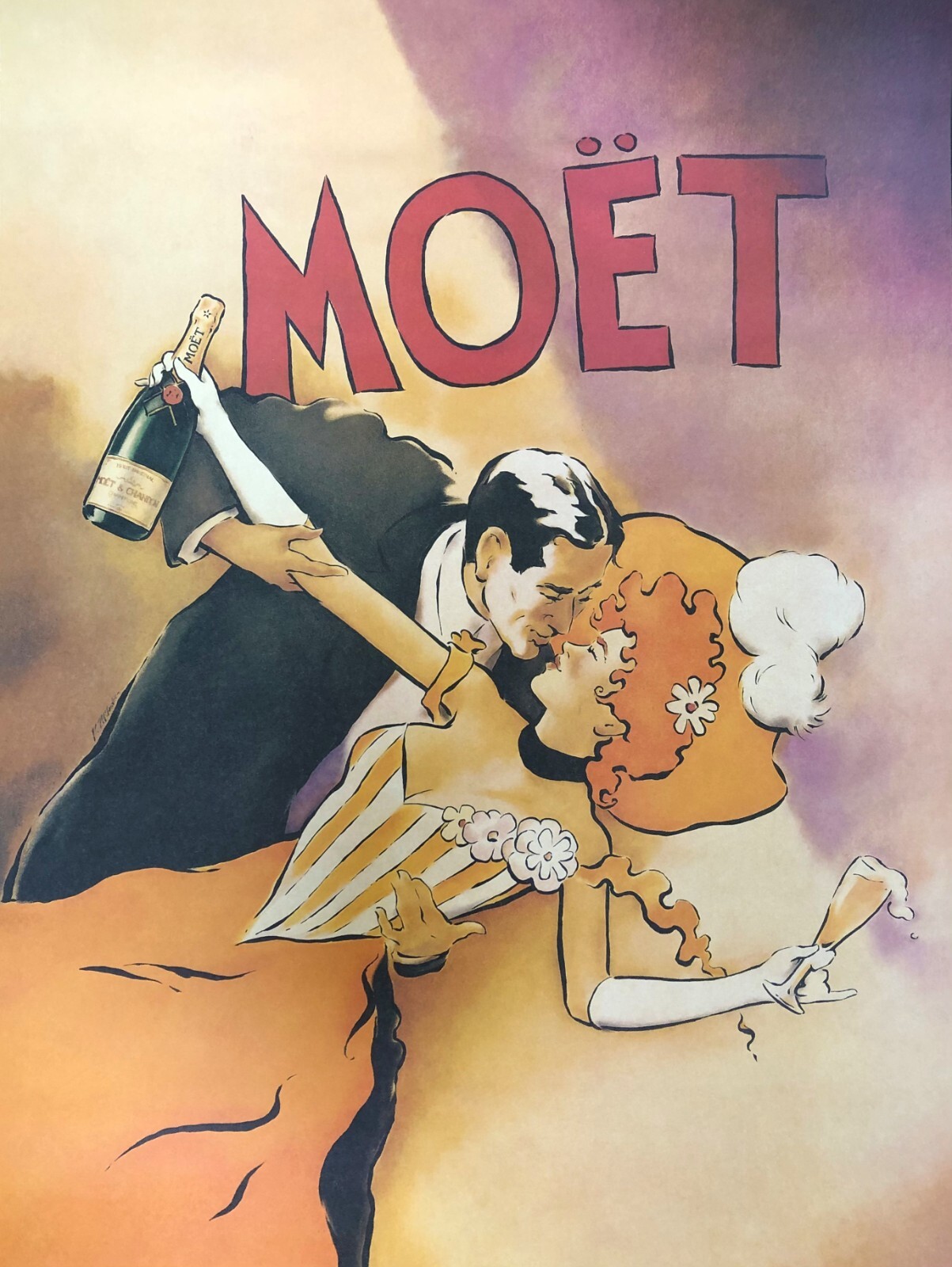 Vince Mcindoe, 80S - Moët & Chandon - Original Vintage Offset Poster CM 61 X 46