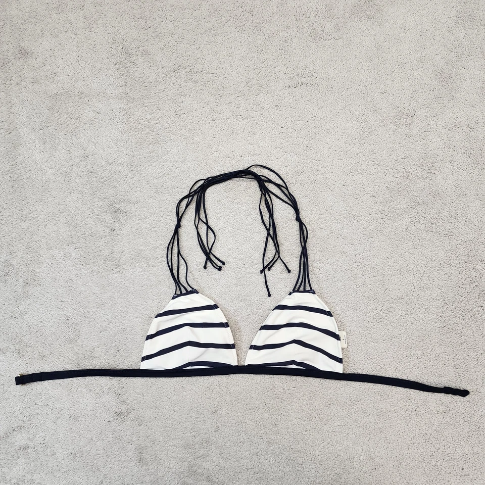 Top de bikini grande para mujer Abercrombie & Fitch blanco azul marino rayas con tiras Foto 2 de 4