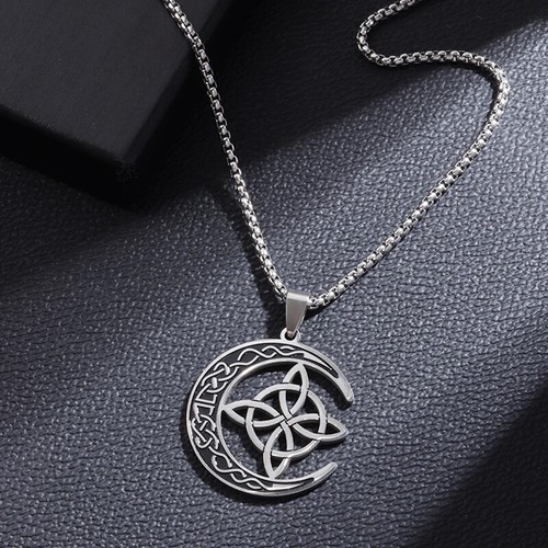 Stainless Steel Witchy Witch Knot Moon Pendant Necklace Women's Charm Fashion - Picture 15 of 59
