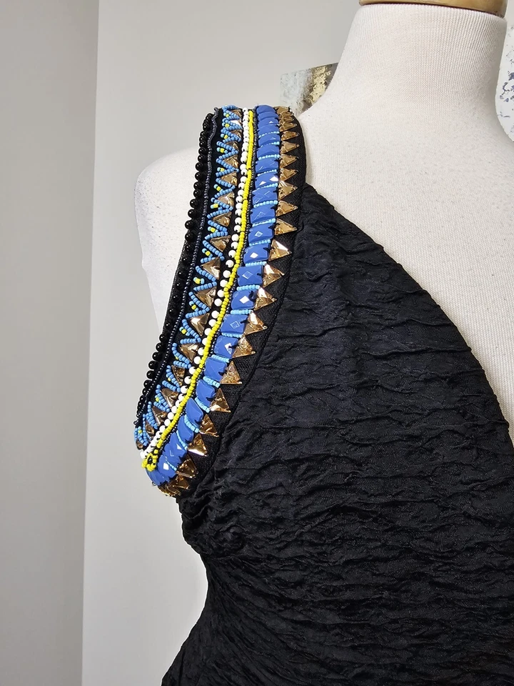 H & M   NWTWomen Stunning Black  Blue  Silver Beaded Dress Size 10 - Image 4 of 4