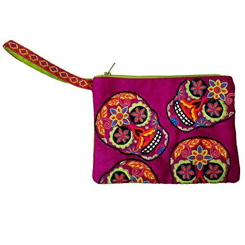 Karma Living Day of The Dead Purple Sugar Skull Embroidered Coin Purse 5x7 Inch - Picture 1 of 2