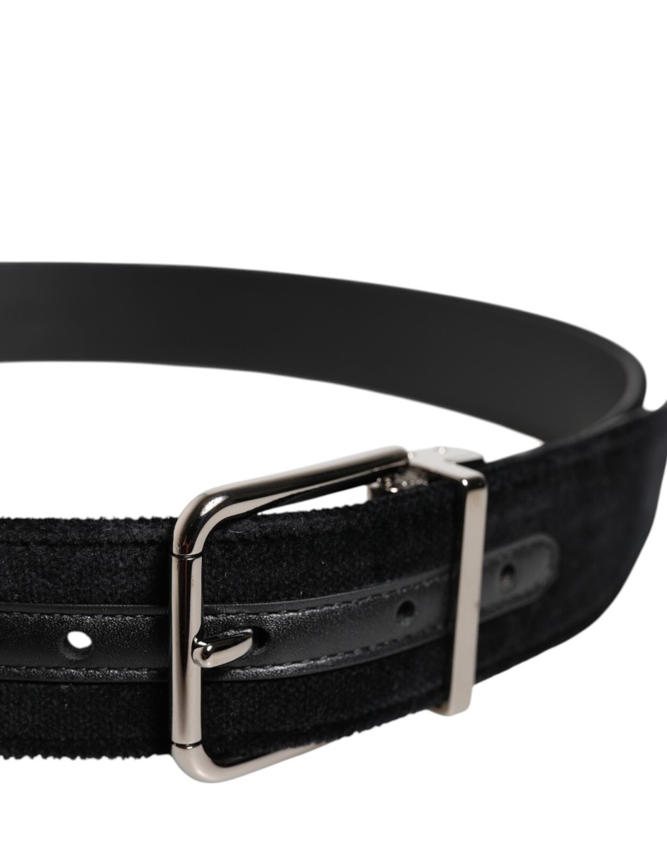 Dolce & Gabbana ブラックレザーベルト 85-34 DOLCE & GABBANA Belt Black Cotton Silver Metal Buckle Men