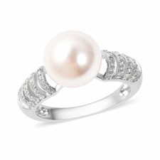 Shell Pearl 10 mm and CZ Ring in Sterling Silver 925 Size 7