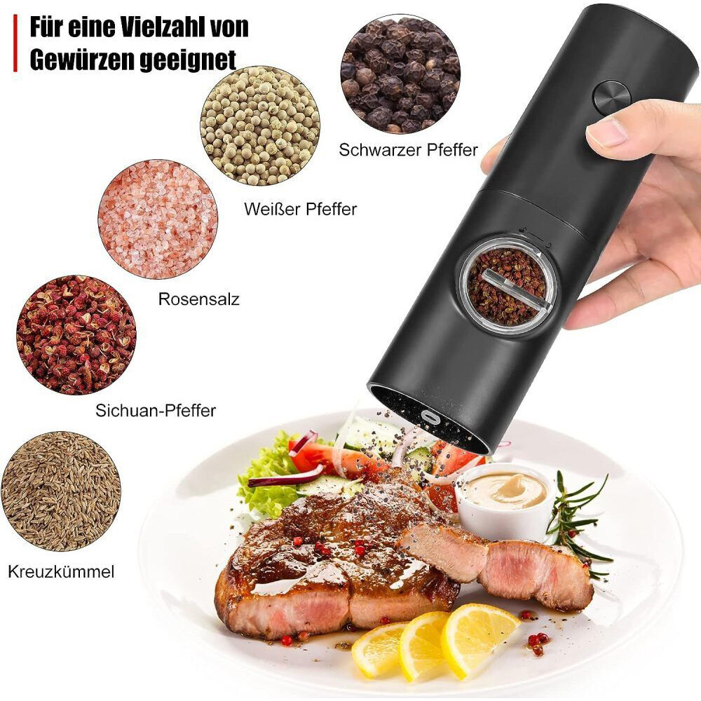 2 Stück Elektrische Salz & Pfeffermühlen - USB Aufladbar Mit Keramikmahlwerk