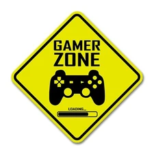 Gamer Zone 16" Diamond Yellow Aluminum Sign - Game Room, Man Cave, Arcade