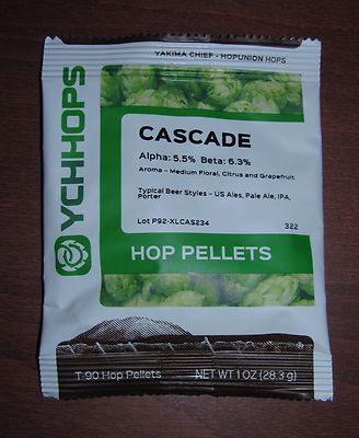 HOPS CASCADE 1oz YCH PELLET HOPS NITRO FACTORY PACK FOR HOME BREWING CRAFT BEER