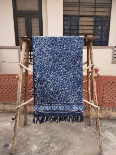 Indigo Hand Block Mud Throw Blanket Boho Floral Print Indian Sofa Bed Throw Sham - Picture 1 of 4