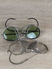 2 Vtg Steampunk Safety Glasses Bausch  Lomb B L Green Lenses, Wellsworth Clear