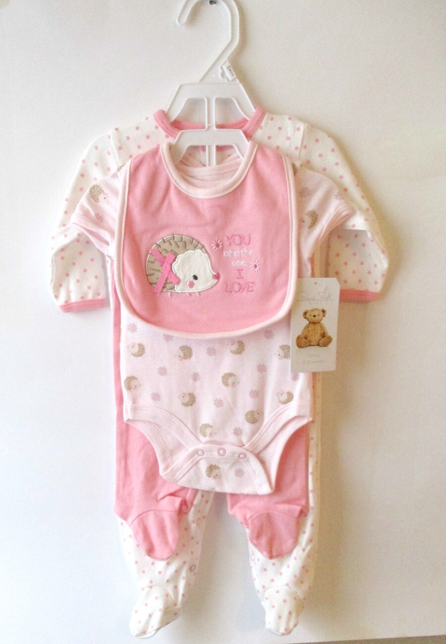 Rene Rofe Baby Girls 4Piece Sleeper Set Pink Hedgehog 0 3 months