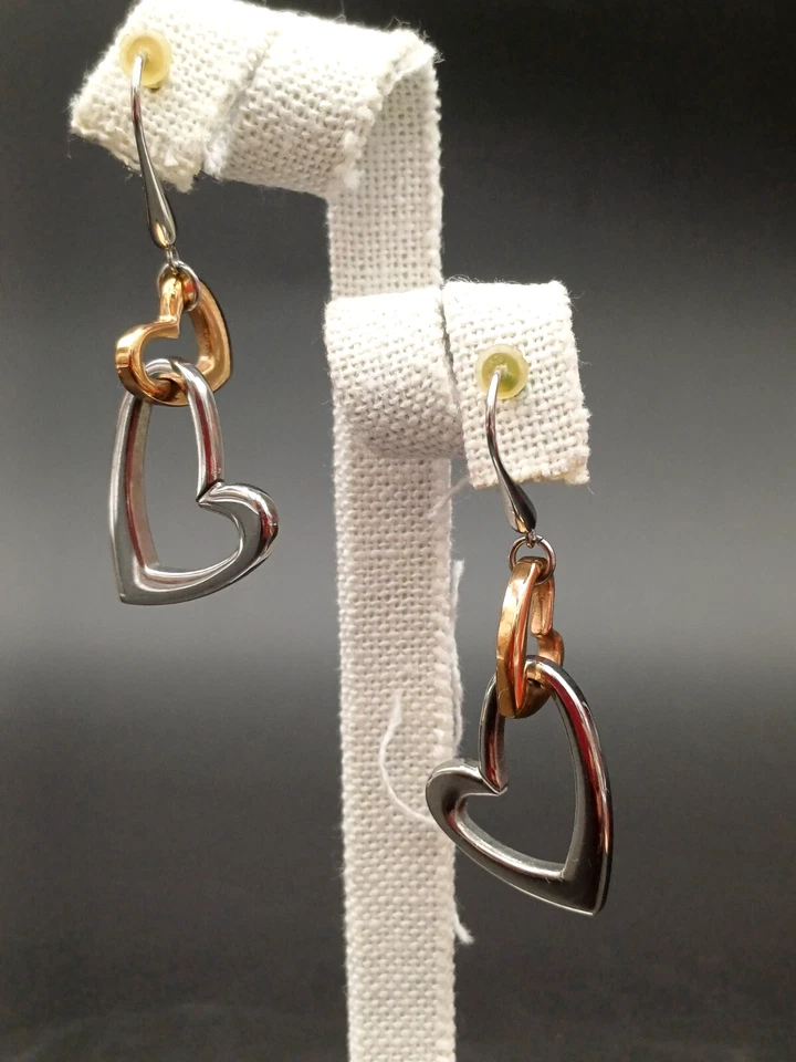 STROILI ORECCHINI PENDENTI ACCIAIO CON CUORI BICOLORE - Immagine 2 di 4