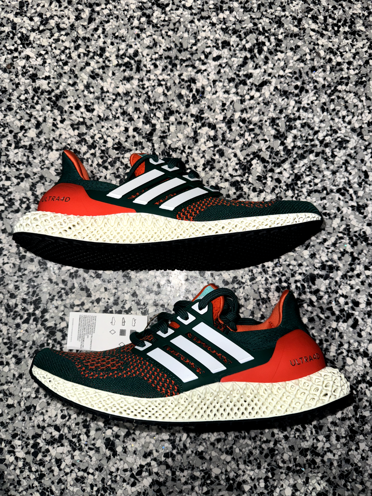 Men Adidas Ultra 4D Miami Hurricanes Running Shoes Green Orange Sz 7-11 Q46439