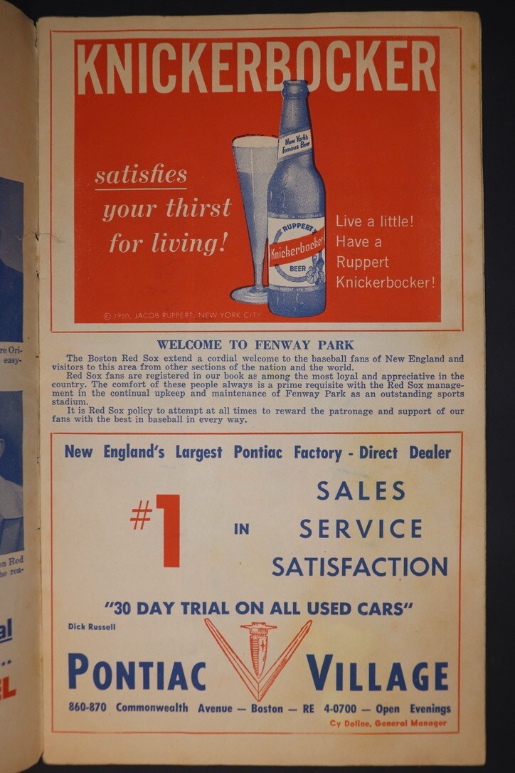 Baseball Program 1960 Boston Red Sox Official Score Card Fenway