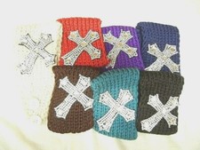 Chic Rhinestone Cross Winter Women Crochet Headband Knit Ear Warmer Head Wrap