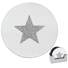 Multi Crystal Star Diamante 20cm Mirrored Glass Decorative Round Candle Plate