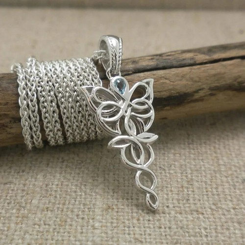 Sterling Silver Celtic Butterfly Pendant Blue Topaz Keith Jack Chained & Boxed - Picture 5 of 9
