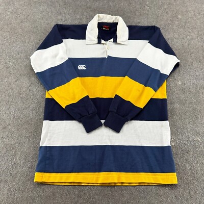 VINTAGE Canterbury Polo Shirt Mens Medium Blue White Yellow Striped Rugby 90s