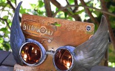 Steampunk Winged AVIATOR Flight Goggles VICTORIAN Cyber Silver Red Burning Man
