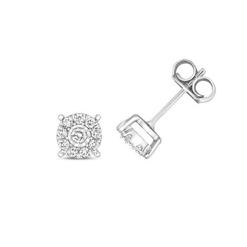 Orecchini A Borchia Donna In Oro Bianco 9ct Con Cristalli Bianchi 3 Mm &ndash; Blue Diamond Club