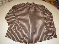 Mens Hugo Boss L brown striped long sleeve shirt casual EUC