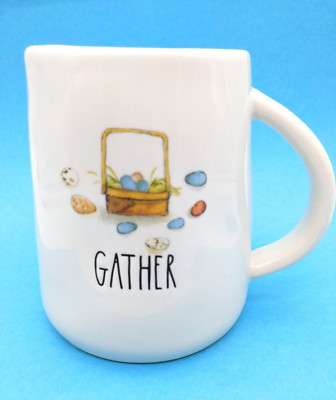 Rae Dunn Mug  Gather  White Ceramic Artisan Collection Easter Eggs in Basket