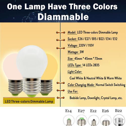 Dimmable LED Globe Bulb E26 E27 B15 B22 E14 E12 3W 220V 240V Color Change Lamps - Picture 19 of 32