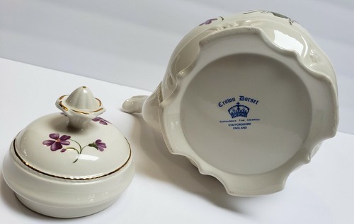 Tetera Crown Dorset Victorian Violetas Oro Borde Carro Staffordshire Inglaterra - Imagen 6 de 10