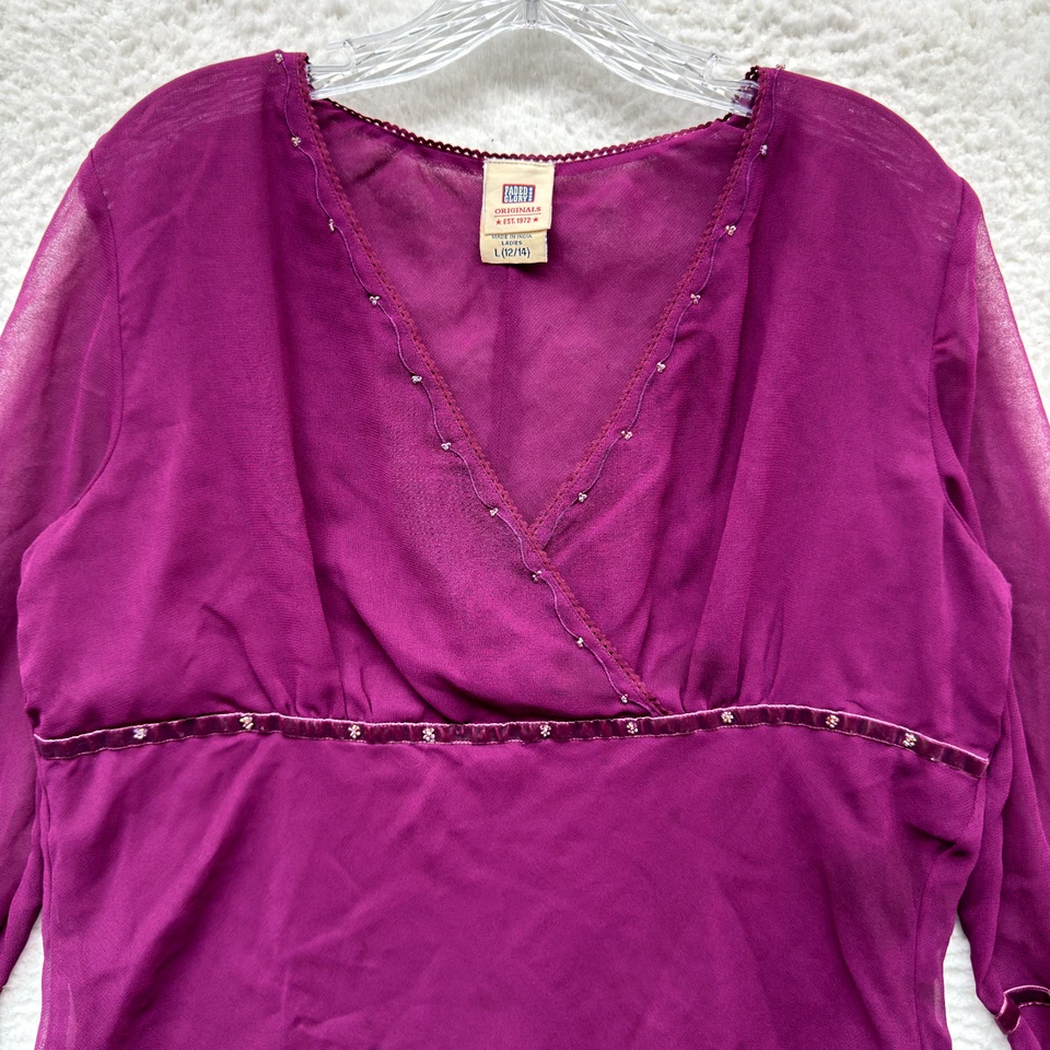 Top Y2K Vintage Grande XL Púrpura Magenta Malla Cuentas Corpcore Oficina Boho Hada Foto 3 de 4