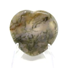 Moss Agate Worry Heart Stone #436- 40mm or 1.57"  -  Pocket Stone