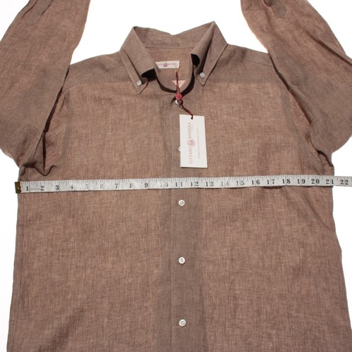Luciano Barbera NWT Casual Button Down Shirt Size Medium in Brown 100% Linen - Imagen 7 de 10