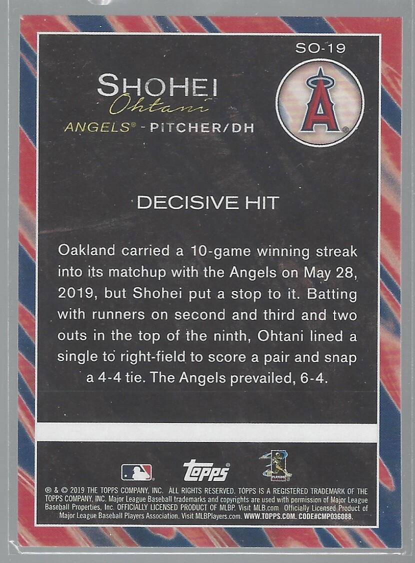 Shohei Ohtani 2019 Topps Update Shohei Ohtani Highlights Card# SO