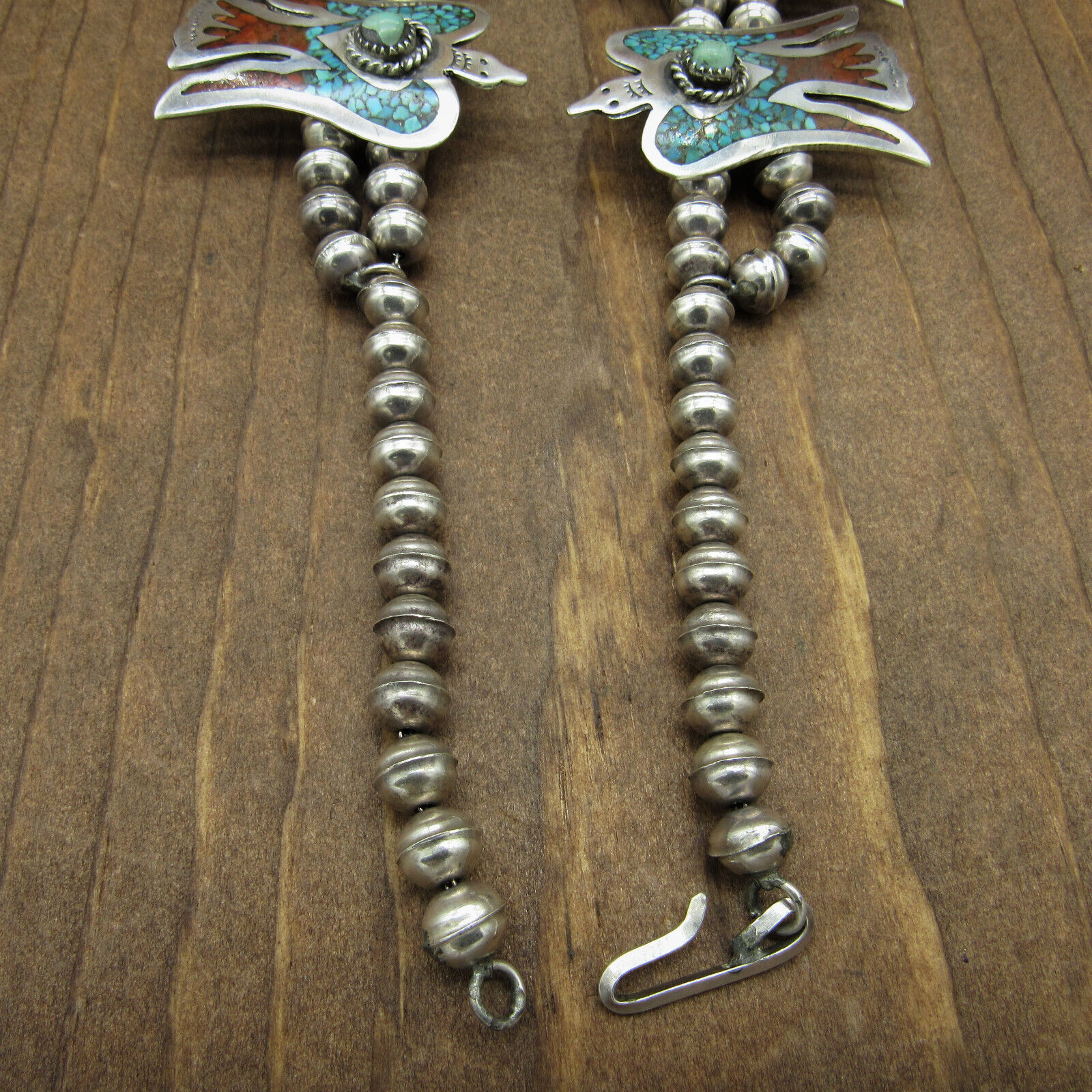 Sterling Silver Coral and Turquoise Chip Inlay Pe… - image 5