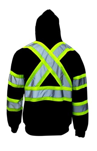 High Visibility Class 3 Hi-Vis Sweatshirt Full Zip Hooded Black Bottom-H9013 - Picture 3 of 3