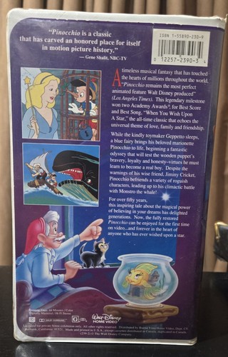 Walt Disney's Masterpiece Collection Pinocchio Rare (1993) Vintage VHS Tape #239 - Picture 2 of 4