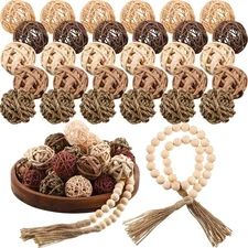 31 Pcs Wicker Rattan Decorative Balls with 30.3 Inch Wood Bead Garland Center...