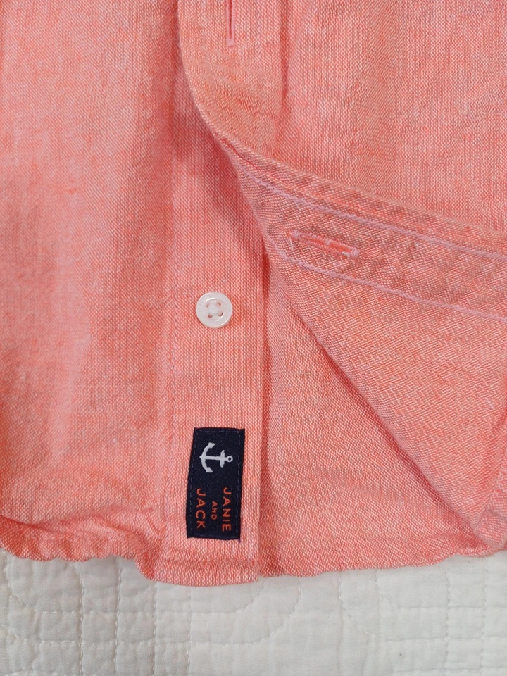 Camisa Janie And Jack Abotonada Rosa Salmón Niño Pequeño Talla 3 Lino Algodón  Foto 2 de 4