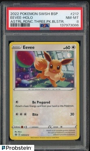 2022 Pokemon SWSH BSP Astral Radiance Three  Blstr #212 Eevee Holo PSA 8