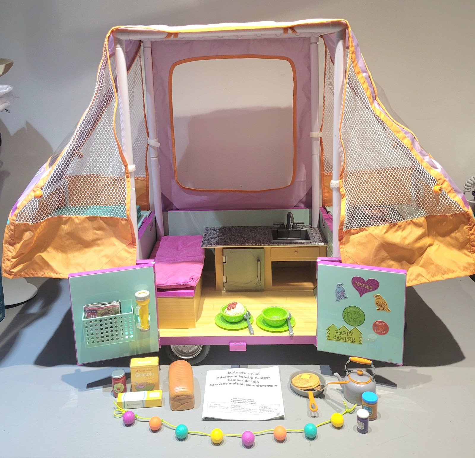 2016 American Girl Doll Adventure Pop Up Camper Trailer W Accessories RETIRED