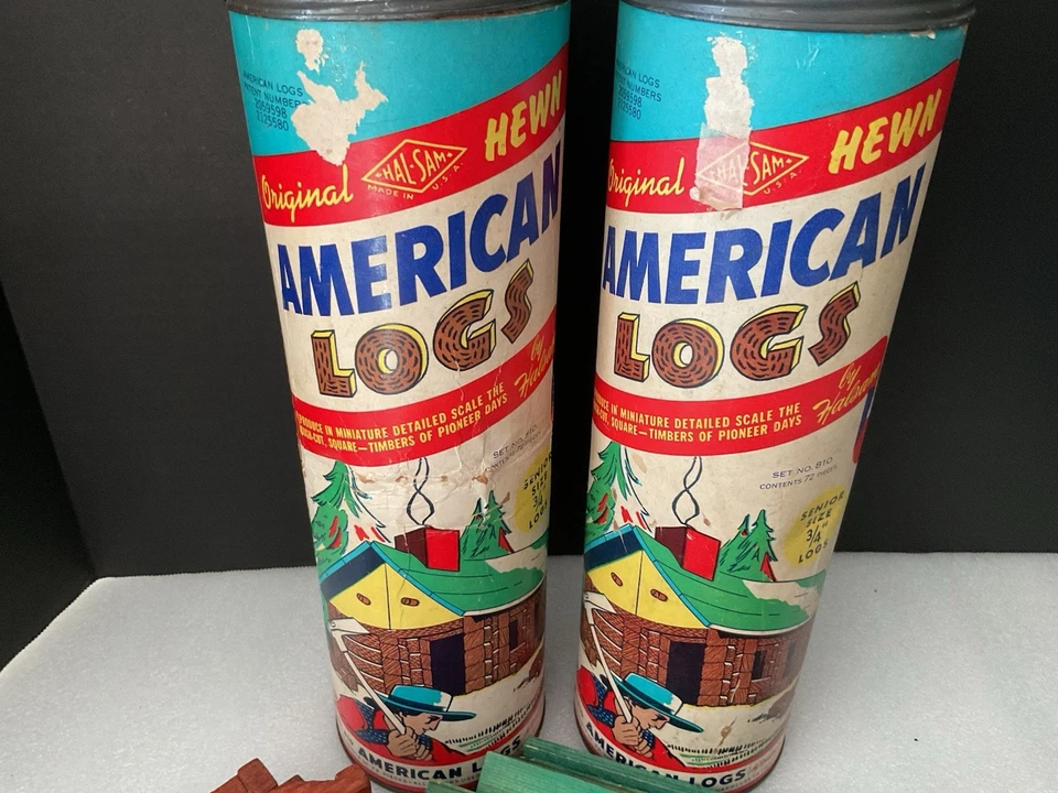 (2) - Vintage Original Hewn - American Logs - By Halsam, Approx 110 Pieces, Wood - Image 2 of 4